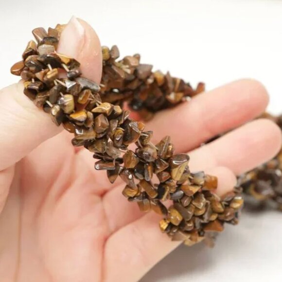 Tiger Eye Gemstone Chip Jewelry Lot - 3 Stretch Bracelets & Necklace Set | Boho - Picture 8 of 12